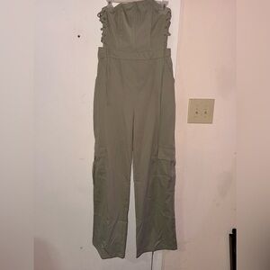PrettyLittleThing Olive Strapless Jumpsuit